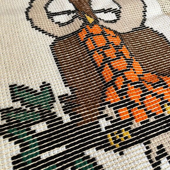 Vintage 70s Sleeping Owl Latch Hook Rug Wall Hanging - Picture 6 of 10